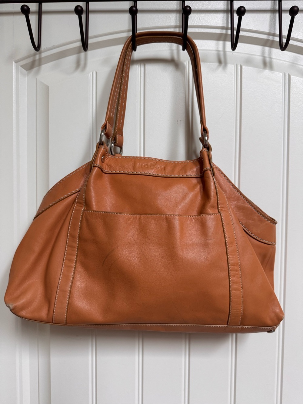 Vintage Y2K Hogan Orangish Tan Leather Shoulder Purse. 15” by 9.5” by 3”